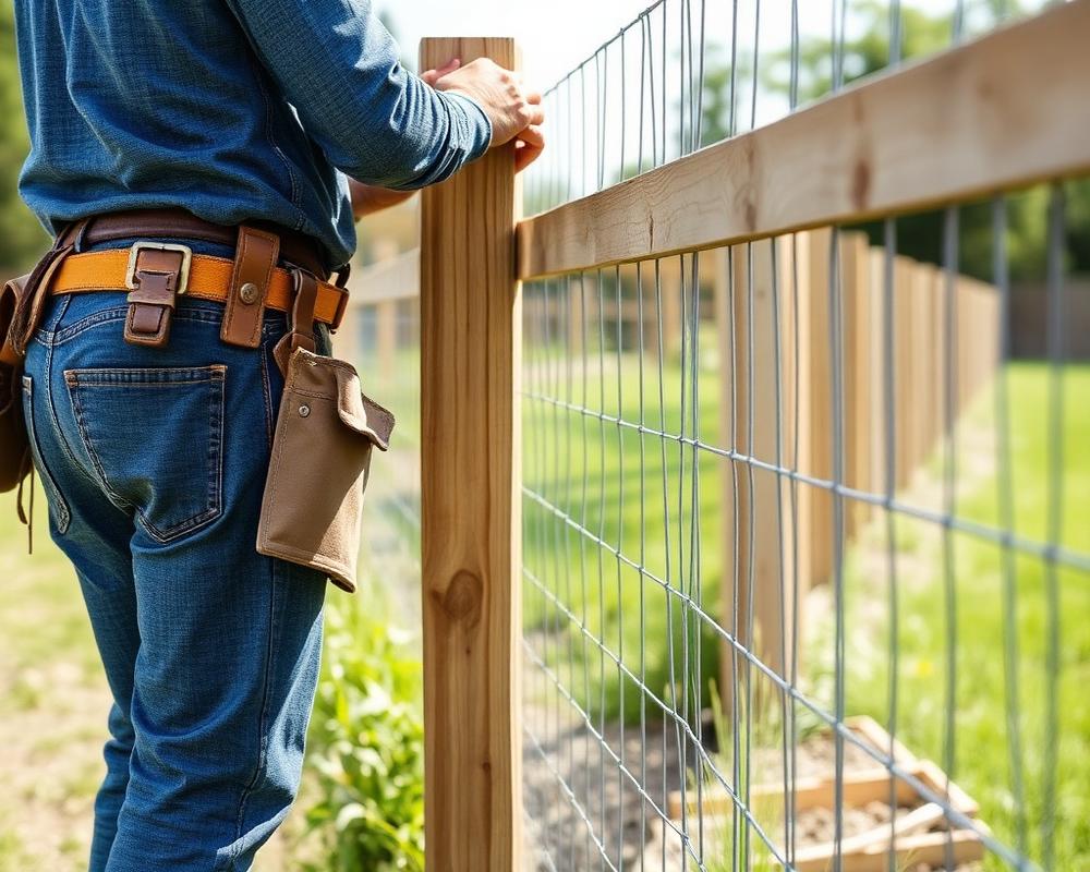Installer from The Fence Co of Westchester County setting a wooden fence post